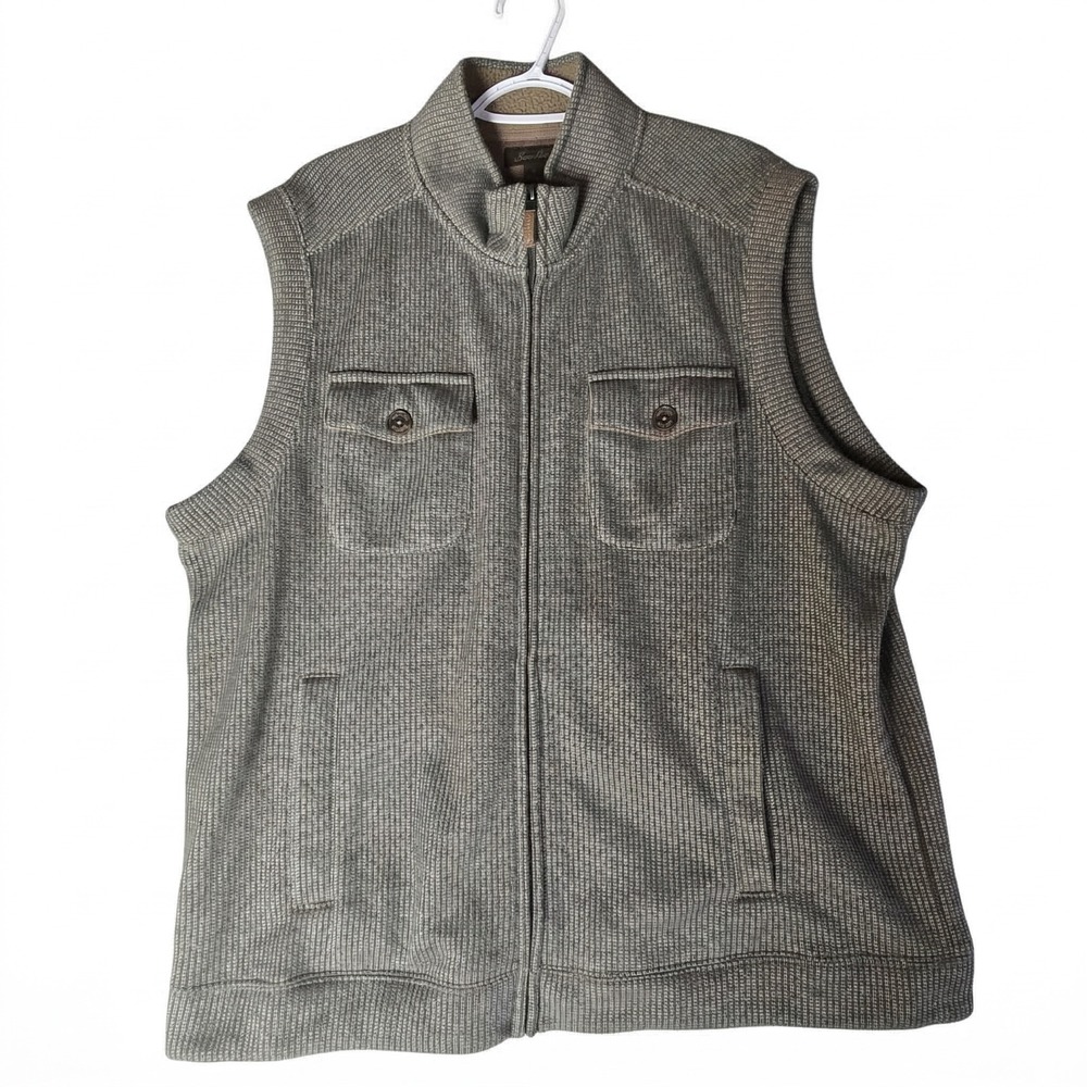 Tasso Elba Mens XL Full Zip Fleece Lined Waffle Knit Sweater Vest Olive Brown